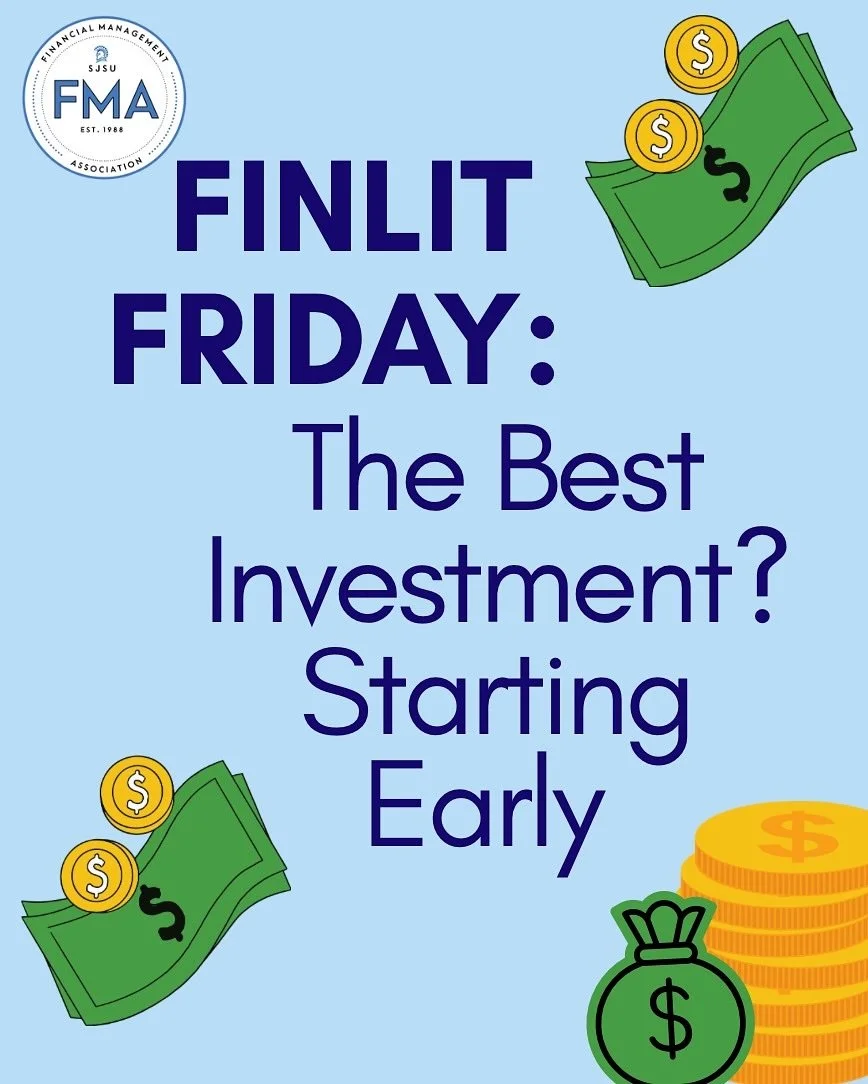 Hey FMAers! We are kicking off our FinLit Friday series for this semester and this week we have information on starting to invest early and how it can benefit you as a student! Make sure to swipe through to learn more!💰