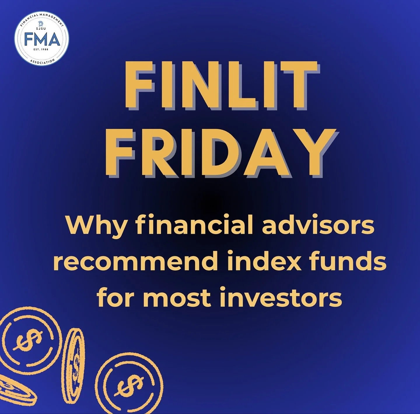 Hey FMAers! Hope you all have a Happy Halloween and are ready to dive into what index funds are for this weeks FinLit Friday! Swipe through to learn more about what index funds are, why financial advisors recommend them, and how to get started on you