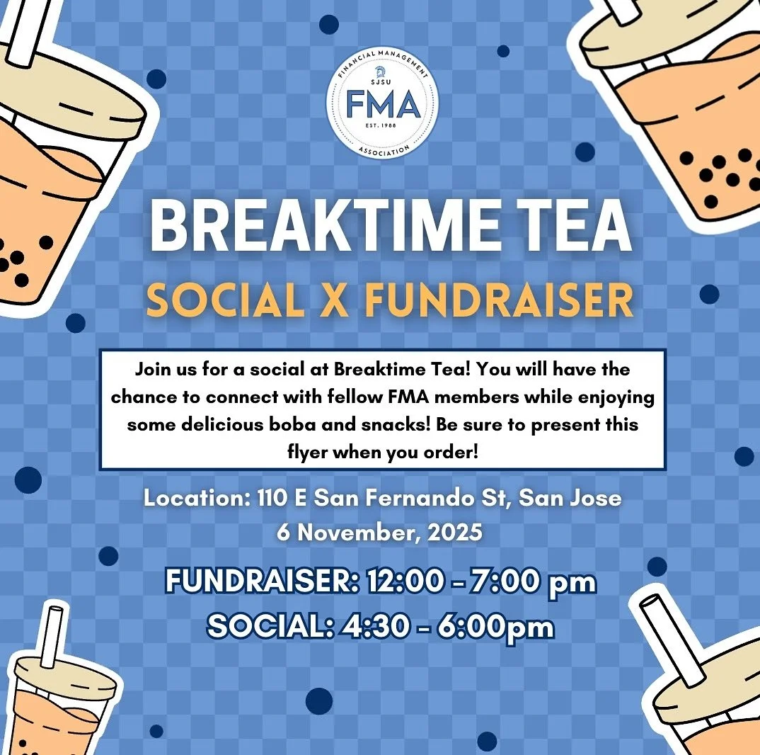 Hey FMAers! Join us for a social tomorrow at Breaktime Tea where you will be able to connect with other members while enjoying delicious snacks! We are also hosting a fundraiser with Breaktime Tea tomorrow, so be sure to drop in any of the hours list