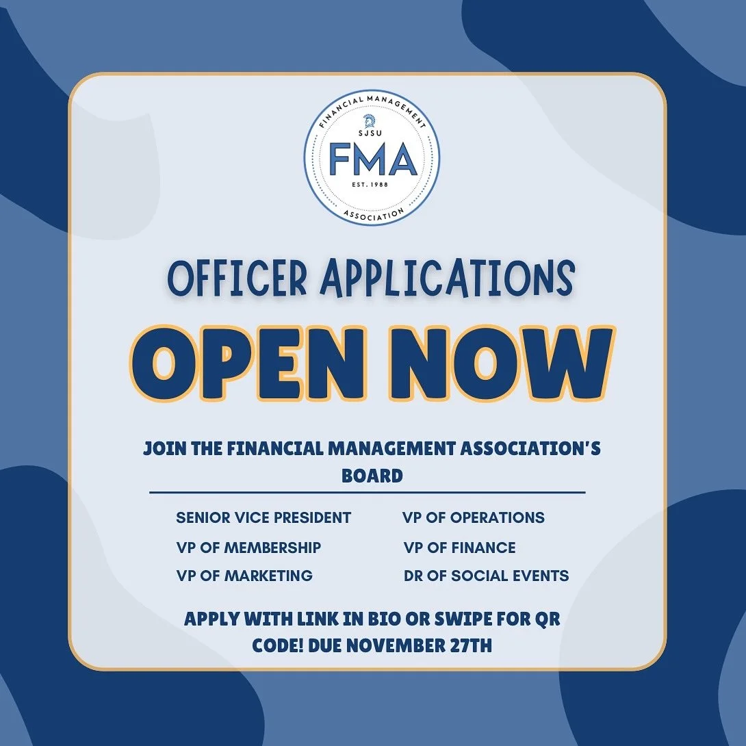 Hey FMAers! Our officer applications are now open for Spring 2026! Join the team that contributes to FMA&rsquo;s success by applying through the link in our bio or the QR code on the last slide. Applications are due November 27th and make sure to fol