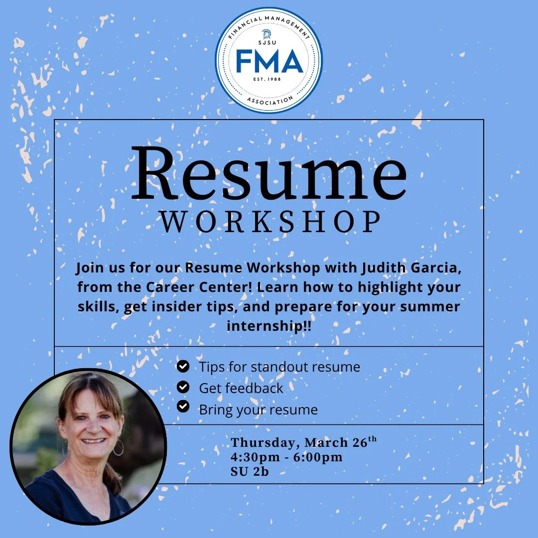 Happy Monday FMAers! We hope you all had a great weekend! We&rsquo;re excited to announce our upcoming Resume Workshop with Judith Garcia. She will be sharing tips on how to build a strong resume, highlight your skills, and stand out. This is a great