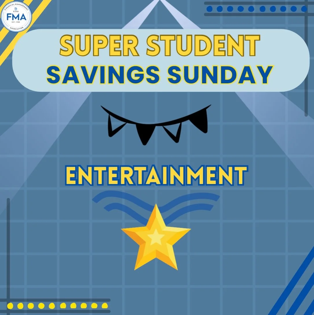 Hey FMAers! We hope you enjoyed your spring break! This week for Super Savings Sunday we have deals on entertainment and activities right here on campus! Swipe to learn more about an exciting event this Thursday free to all SJSU students!