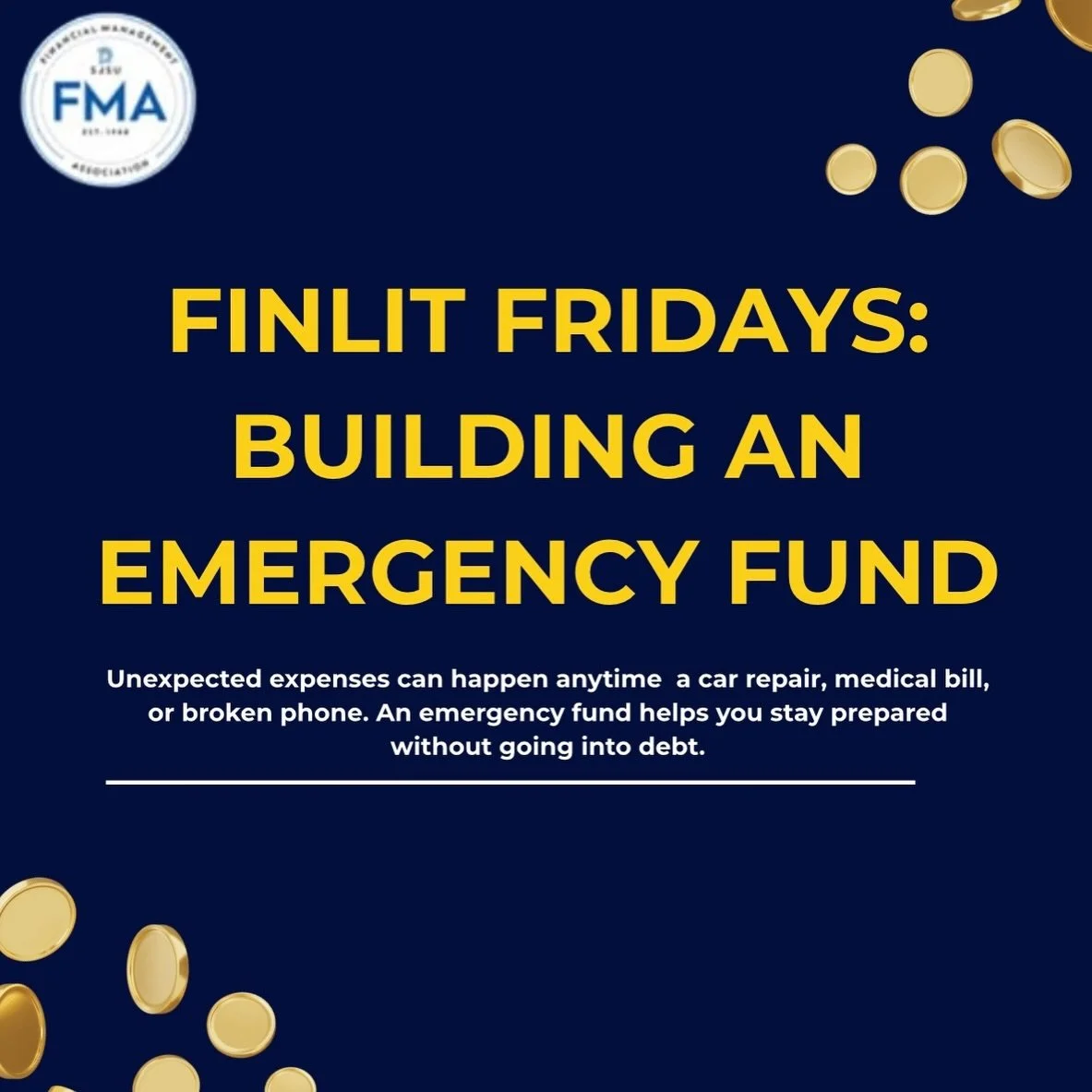 Hey FMAers hope you all had a great week so far! This week&rsquo;s FinLit Friday is all about important steps on how you can get started with an emergency fund. Swipe through to learn more! 💵