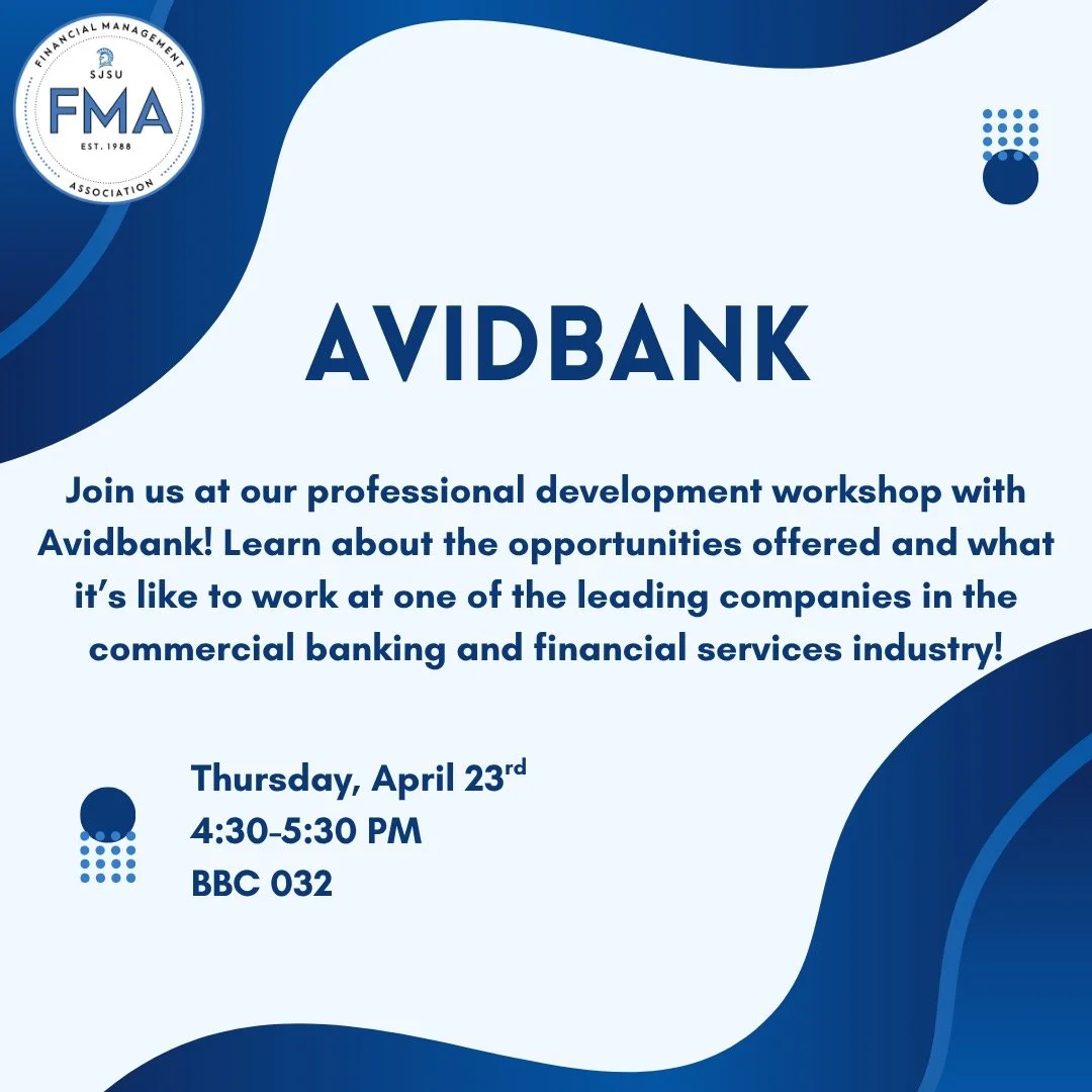 Happy Monday FMAers!! We&rsquo;ve got another ProDev coming up featuring AvidBank 🏦📈 Come learn about the opportunities they offer and get a look into what it&rsquo;s like working in commercial banking and the financial services industry. Great cha