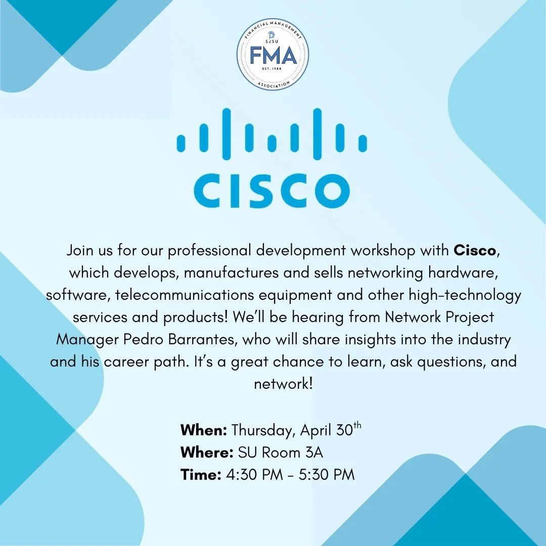 Happy Monday FMAers!! Join us for our ProDev with Cisco 🖥️📈 and hear from Network Project Manager Pedro Barrantes. Come learn, connect, and explore careers in tech, don&rsquo;t miss it!