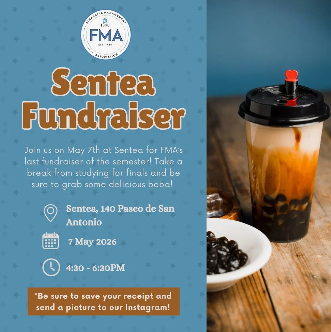 Hey FMAers! Join us for our last fundraiser of the semester partnered with Sentea! Take a break from studying for finals and treat yourself to some boba or snacks! Be sure to save your receipts and send a picture to our FMA instagram🧋
