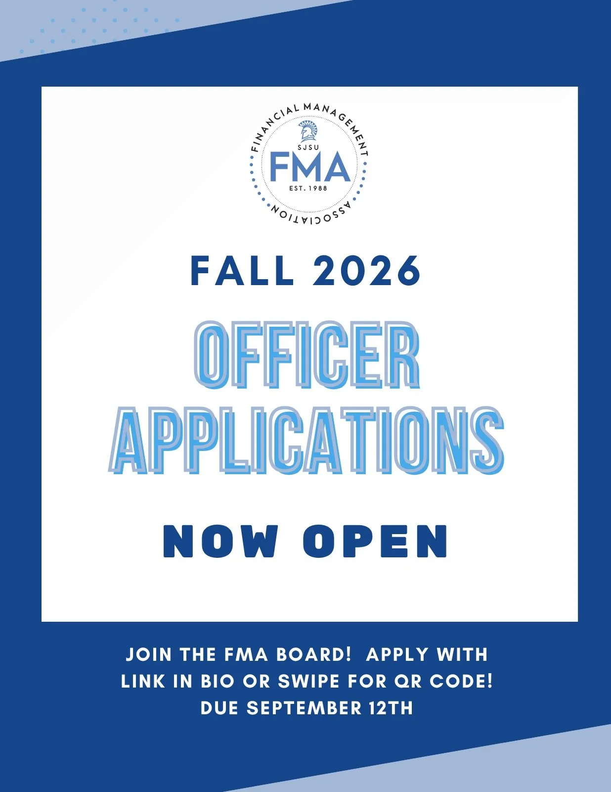 Want to do more than just attend FMA events? Step into a leadership role and help shape what happens behind the scenes. 📈

The Financial Management Association is currently accepting applications for:

🎨 **VP of Marketing**
💰 **VP of Fundraising**