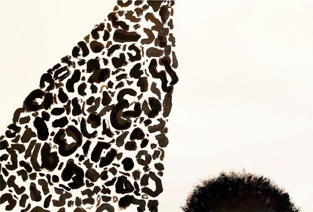 A close up of a giraffe, India ink and acrylic on paper, 12 x 18 inches