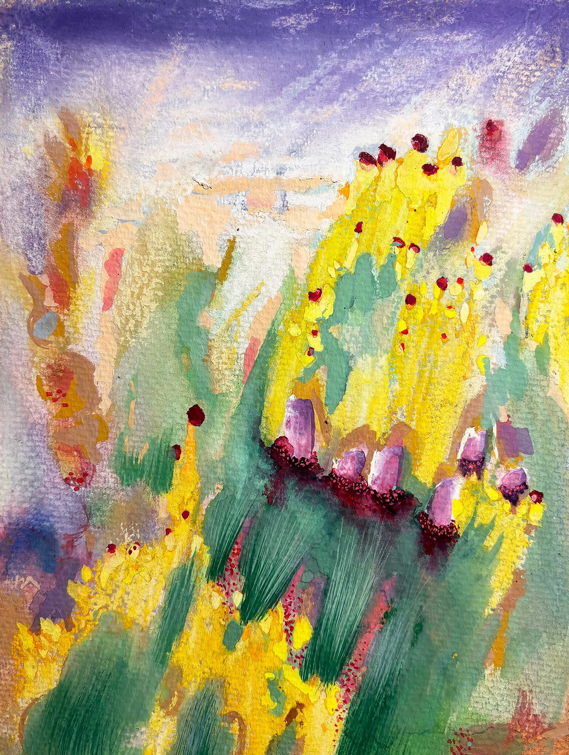 5, gouache, pastel, and acrylic on watercolor paper, mounted on wood, 7.5 x 5.5 inches