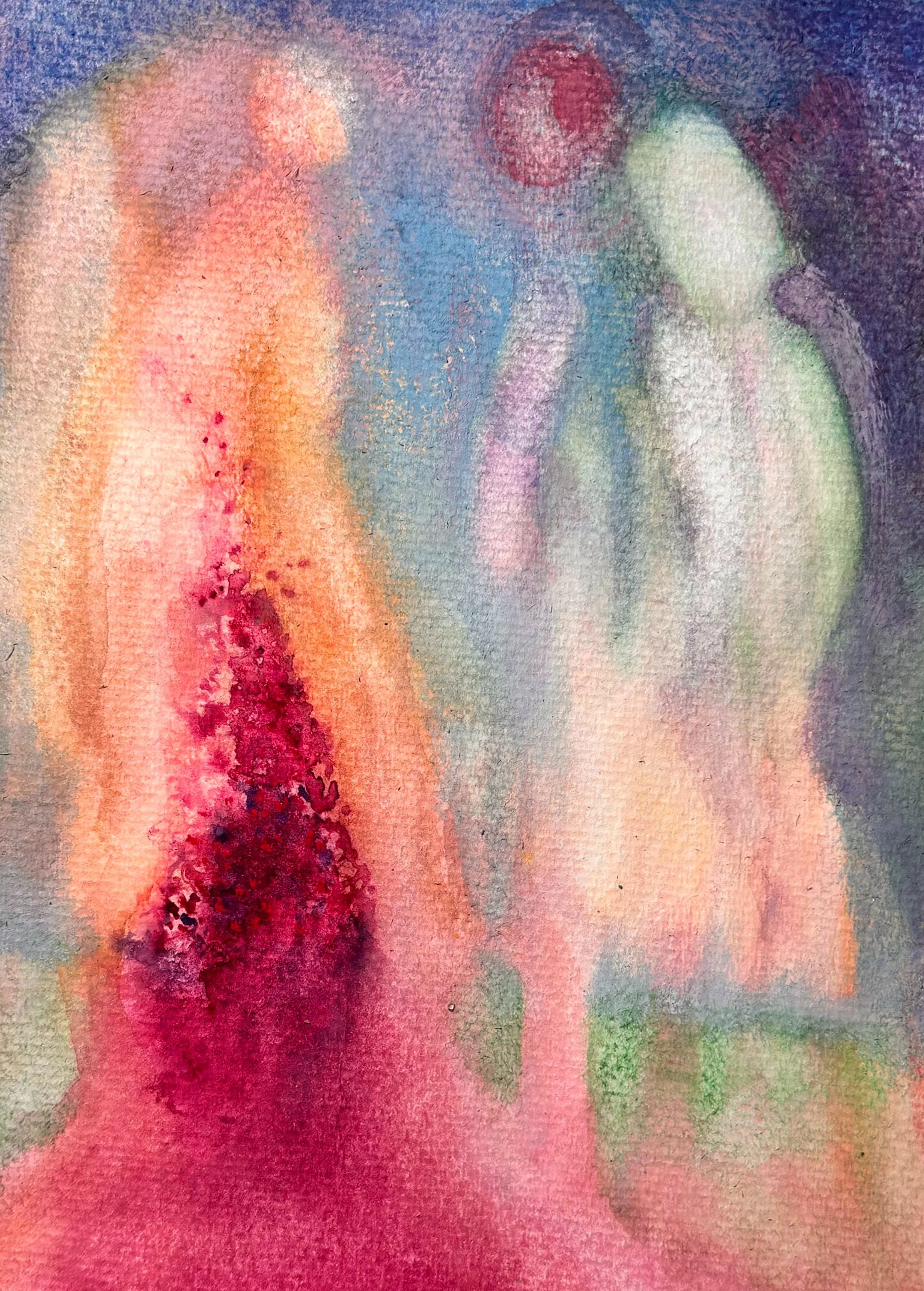 7, gouache, pastel, and acrylic on watercolor paper, mounted on wood, 7.5 x 5.5 inches