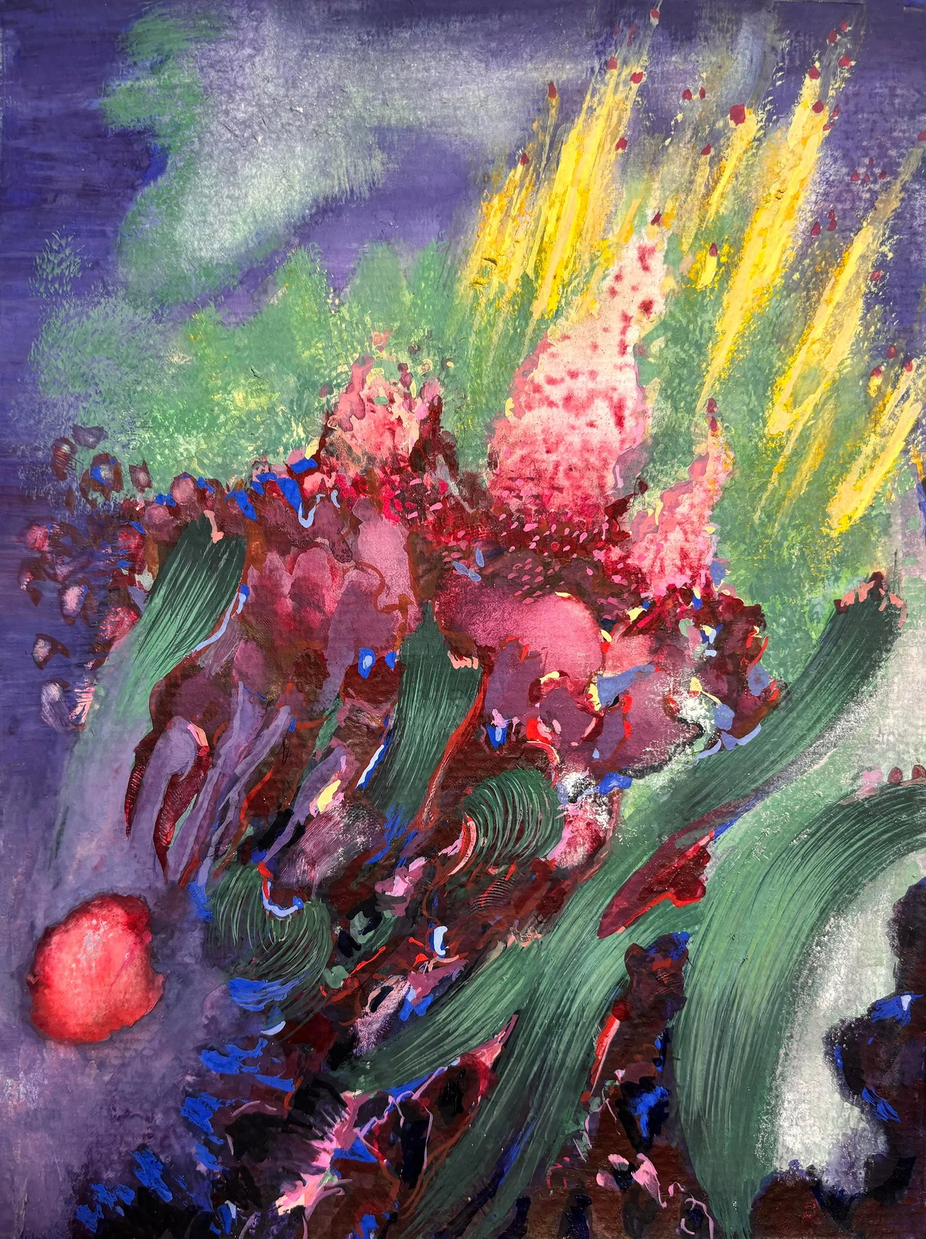 10, gouache, pastel, and acrylic on watercolor paper, mounted on wood, 7.5 x 5.5 inches