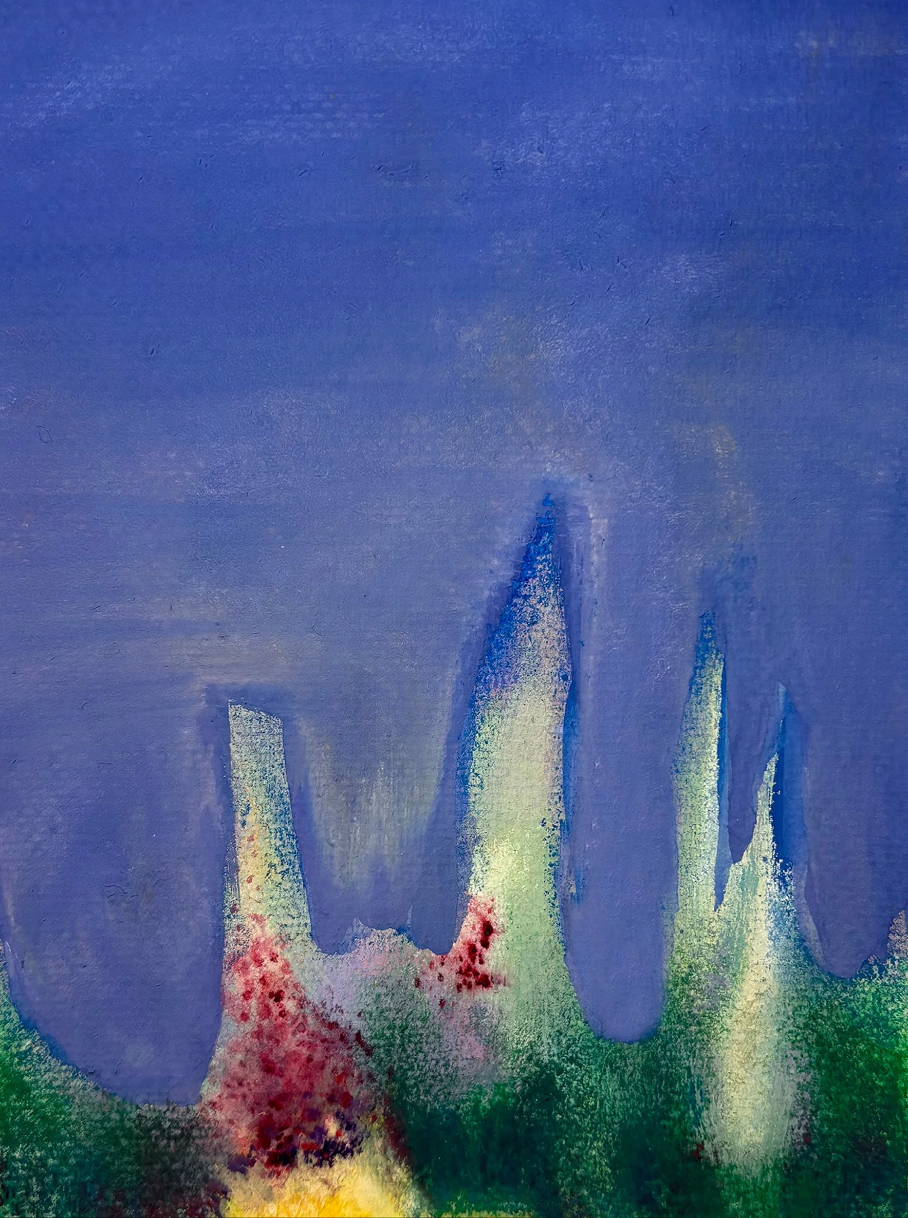 11. gouache, pastel, and acrylic on watercolor paper, mounted on wood, 7.5 x 5.5 inches