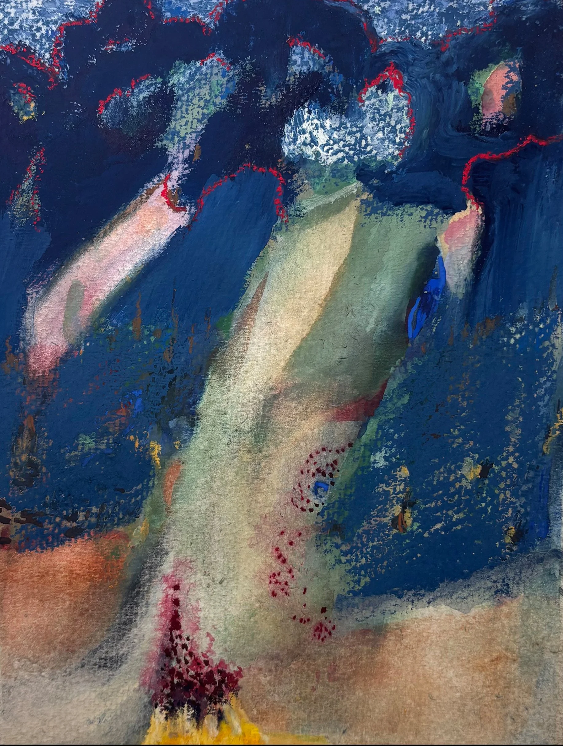 A painting of a mountain, gouache and watercolor on paper, alt-text generated title, 8 x 6”