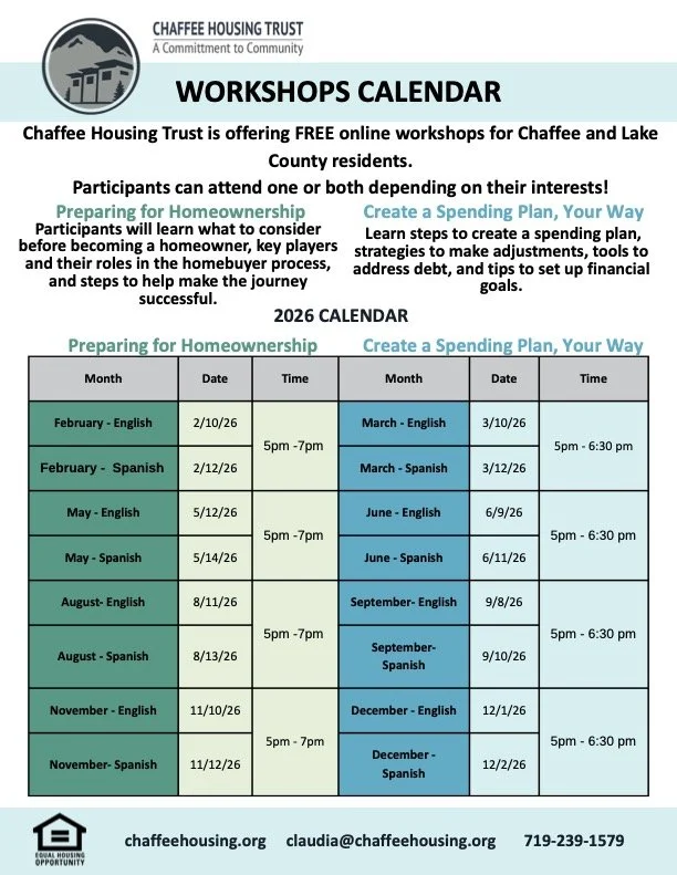 Chaffee Housing Trust Homebuyer Readiness Workshop Series - Preparing for Home Ownership