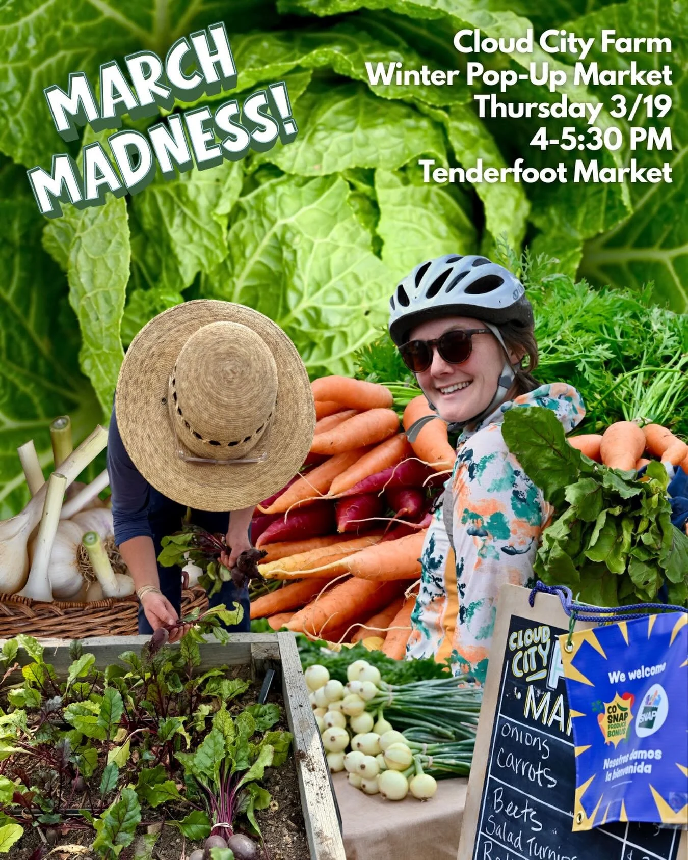 It&rsquo;s March Madness at Cloud City Farm! We&rsquo;re making the most of the wild weather and sunshine to bring you fresh food ☀️🥬 Join us this Thursday (3/19) from 4&ndash;5:30 PM at Tenderfoot for our monthly Winter Farm Market Pop Up.
🥕 Pay-w