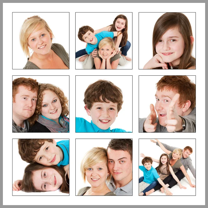 P9 Your nine favourite images designed on one large 420x420mm print with thin black borders around each photograph. Print only £45.00.