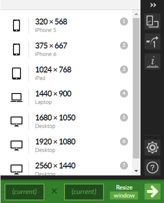 Window Resizer’s resolution options