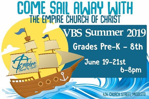 Sail away with us! 
#vbs2019 #vacationbibleschool #sailaway #empireca #schoolsout #summer2019