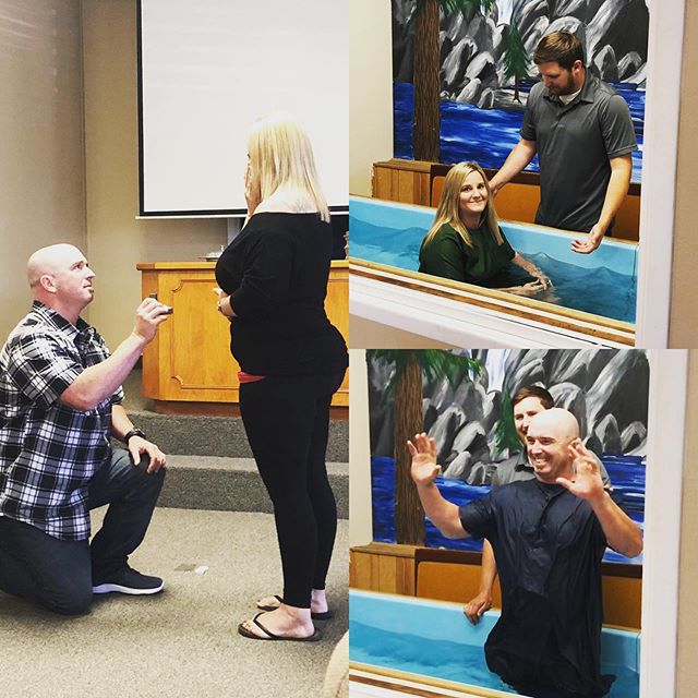 Exciting day!
Matt and Shelly we&rsquo;re engaged and baptized before the congregation this morning. 
Praying for God&rsquo;s richest blessings for them as they begin this journey with each other and with our God. 
#engaged #baptized  #churchfamily #