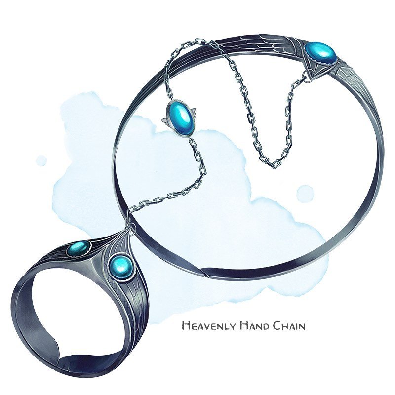 💍 𝗡𝗲𝘄 𝗶𝘁𝗲𝗺!
Heavenly Hand Chain Ring, uncommon (requires attunement by a cleric)
___

This platinum ring is chained to a matching bracelet. While wearing the hand chain, you can use an action to cast the &ldquo;warding bond&rdquo;&nbsp;spell 