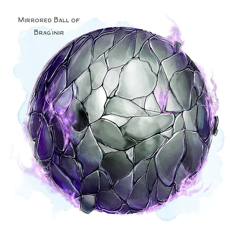 💎 𝗡𝗲𝘄 𝗶𝘁𝗲𝗺!
Mirrored Ball of Brag&rsquo;inir Wondrous item, legendary
___

This mirrored ball is 3 inches in diameter and weighs 1 pound. Its reflective shards seem held together by a disembodied force of will. You can use an action to speak 