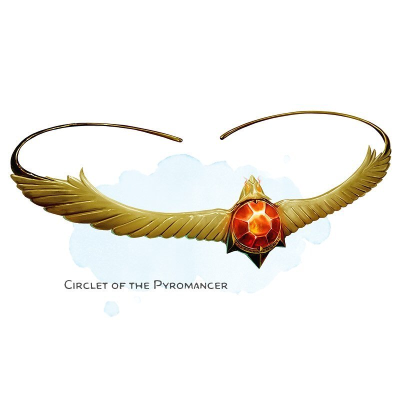 💎 𝗡𝗲𝘄 𝗶𝘁𝗲𝗺!
Circlet of the Pyromancer Wondrous item, very rare (requires attunement by a spellcaster)
___

This golden circlet resembles an outstretched phoenix with a ruby at its center. Its eyes flicker with glimmering embers. You have resi