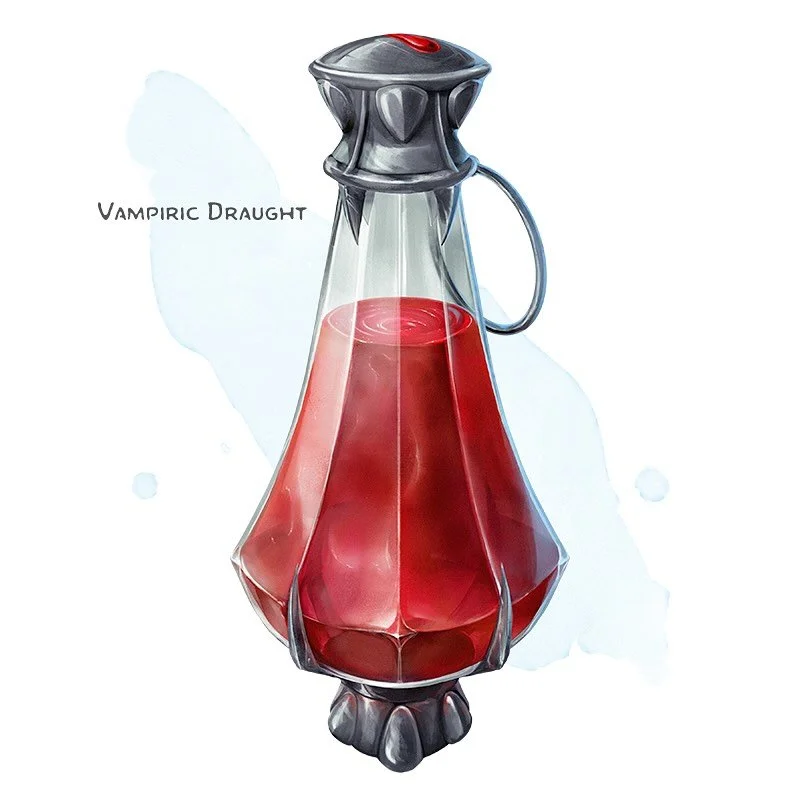 🧪 𝗡𝗲𝘄 𝗶𝘁𝗲𝗺!
Vampiric Draught Potion, very rare
___

This vial of vampire&rsquo;s blood has been alchemically treated to act as a temporary bodily enhancement. For 1 hour after drinking this potion, you gain the following effects:

&bull; You 