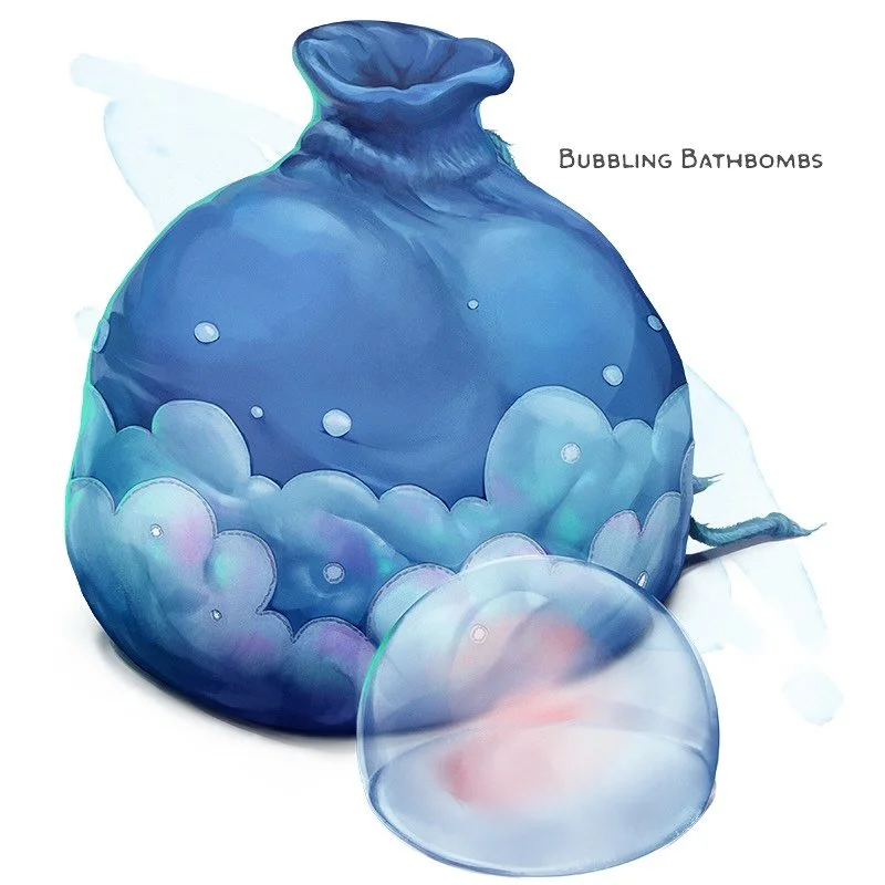 💎 𝗡𝗲𝘄 𝗶𝘁𝗲𝗺!
Bubbling Bathbombs Wondrous item, common or rare
___

A &ldquo;bubbling bathbomb,&rdquo; a common item, is a magical bubble that only pops or dissolves in a body of still water. They typically come in a drawstring bag in a set of 