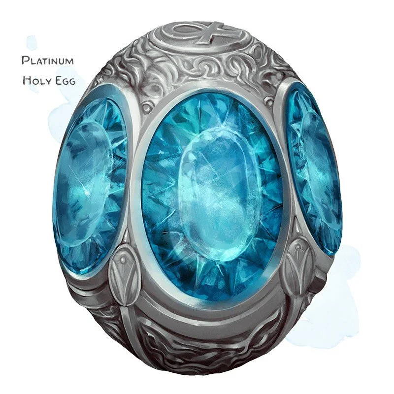 💎 𝗡𝗲𝘄 𝗶𝘁𝗲𝗺!
Platinum Holy Egg Wondrous item, very rare
___

Said to be designed in honor of a platinum dragon, this holy item represents both damnation and renewal. You can use an action to throw the egg at a point that you can see within 30 