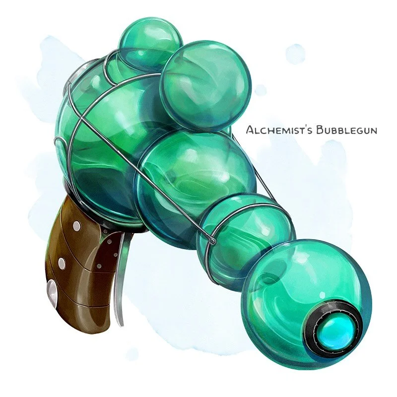 ⚔️ 𝗡𝗲𝘄 𝗶𝘁𝗲𝗺!
Alchemist&rsquo;s Bubblegun Weapon (pistol), uncommon
___

This pistol doesn&rsquo;t fire bullets like a traditional pistol, and as a result it lacks the loading and ammunition properties. Instead, it fires a series of pressurized