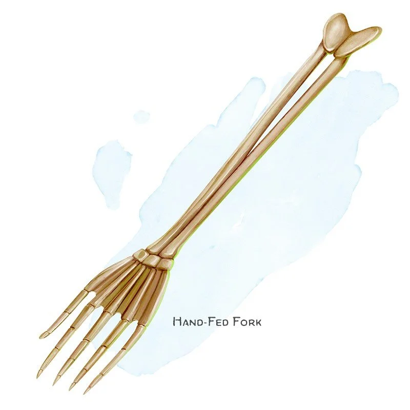 💎 𝗡𝗲𝘄 𝗶𝘁𝗲𝗺!
Hand-fed Fork Wondrous item, uncommon
___

This bone fork is in the shape of a hand, using its fingers as tines. The hand is reactive to poison and disease. When touching cuisine that&rsquo;s diseased or poisoned (or a similar non