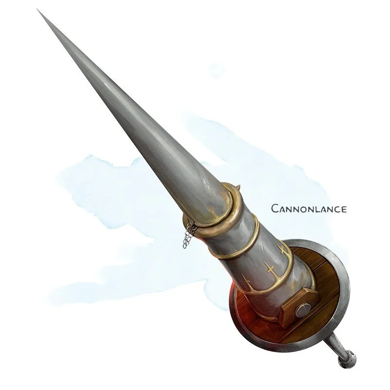 ⚔️ 𝗡𝗲𝘄 𝗶𝘁𝗲𝗺!
Cannonlance Weapon (lance), rare
___

This lance looks like a modified cannon with a wooden vamplate. A chain dangles from the pointed front of the lance to the cannonlike base. This weapon has the heavy property.

Once on each of