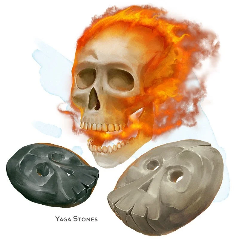 💎 𝗡𝗲𝘄 𝗶𝘁𝗲𝗺!
Yaga Stones Wondrous item, rare (requires attunement)
___

&ldquo;Yaga stones&rdquo;&nbsp;come in pairs and are given to followers of especially vicious hags. They&rsquo;re also not made of stone: one is made of iron, and the othe