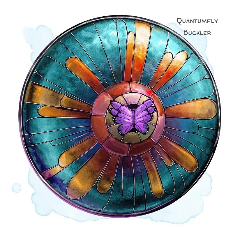 🛡 𝗡𝗲𝘄 𝗶𝘁𝗲𝗺!
Quantumfly Buckler Armor (shield), rare (requires attunement)
___

This colorful buckler has a stained glass butterfly emblazoned at its center. While holding it, you have a +1 bonus to AC. This bonus is in addition to the shield&