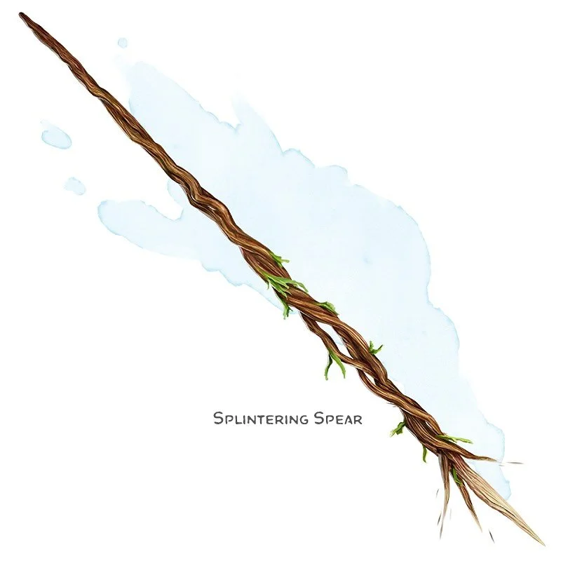 ⚔️ 𝗡𝗲𝘄 𝗶𝘁𝗲𝗺!
Splintering Spear Weapon (spear), rare (requires attunement)
___

This spear is made from magical, intertwined willow branches. You gain a +2 bonus to attack and damage rolls made with this magic weapon.

The spear has 6 charges a