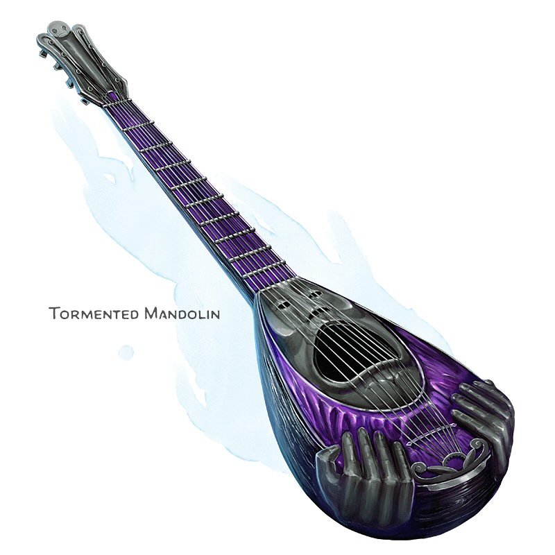 💎 𝗡𝗲𝘄 𝗶𝘁𝗲𝗺!
Tormented Mandolin Wondrous item, very rare (requires attunement by a bard)
___

This mandolin excels at bestowing overwhelming sadness and distress. Whenever you deal psychic damage while holding the mandolin, you can reroll any 