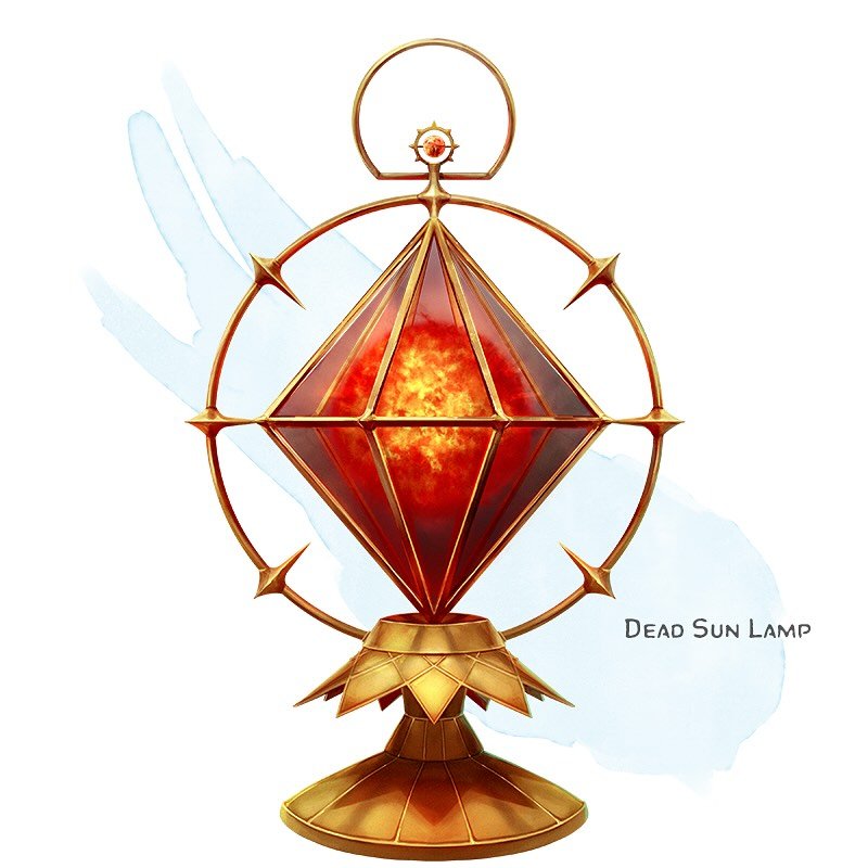 💎 𝗡𝗲𝘄 𝗶𝘁𝗲𝗺!
Dead Sun Lamp Wondrous item, uncommon
___

The interior of this brass lamp is covered in soot. While holding the lamp, you can use a bonus action to speak its first command word to ignite it, filling the glass with a small, fiery 
