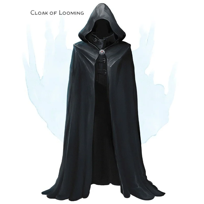 💎 𝗡𝗲𝘄 𝗶𝘁𝗲𝗺!
Cloak of Looming Wondrous item, common
___

This dark, floor-length cloak is fashioned to look especially imposing. While wearing it, you can use a bonus action to mentally cause your shadow to appear up to three times your normal