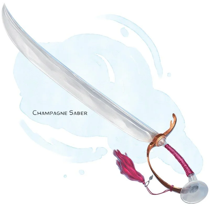 ⚔️ 𝗡𝗲𝘄 𝗶𝘁𝗲𝗺!
Champagne Saber Weapon (scimitar), uncommon (requires attunement)
___

While this weapon is on your person, you can&rsquo;t become drunk from nonmagical alcohol. When you hit a creature with this weapon and roll the highest number