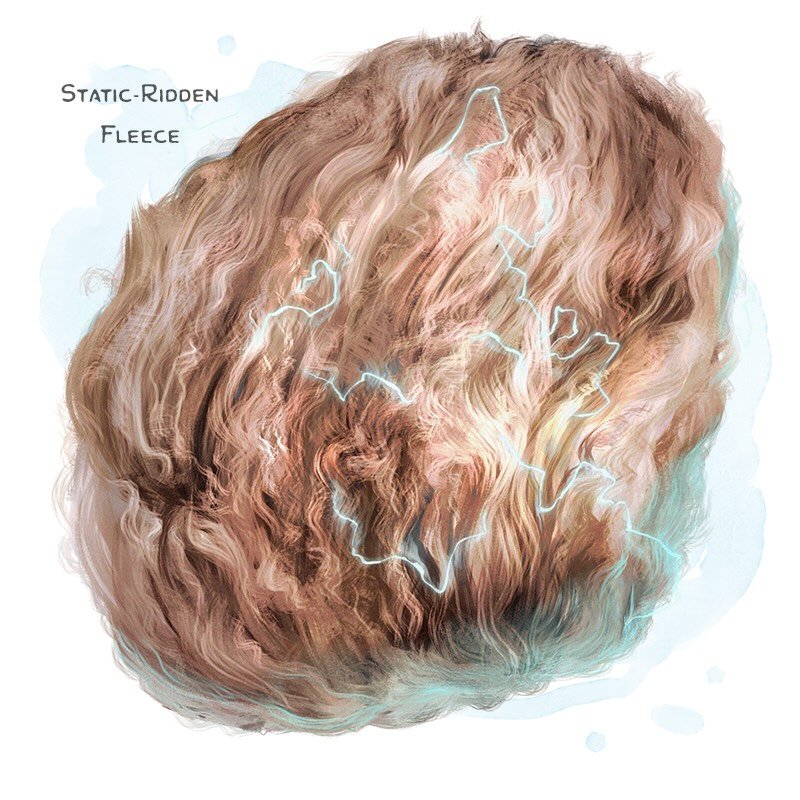 💎 𝗡𝗲𝘄 𝗶𝘁𝗲𝗺!
Static-Ridden Fleece Wondrous item, uncommon
___

This clump of soft fleece feels numbing and electrical to the touch. When you cast a spell that uses fleece as a material component that isn&rsquo;t consumed in the casting (such a