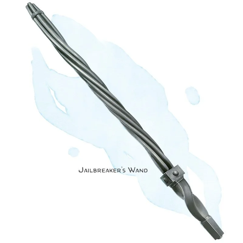 💎 𝗡𝗲𝘄 𝗶𝘁𝗲𝗺!
Jailbreaker&rsquo;s Wand Wand, uncommon
___

This metal wand weighs 3 pounds. The wand has 3 charges, and it regains 1d3 expended charges daily at dawn. You can use an action while holding the wand to expend up to 3 of its charges