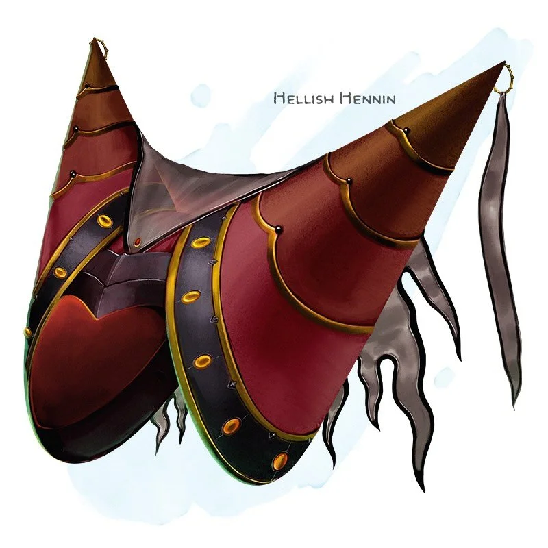 💎 𝗡𝗲𝘄 𝗶𝘁𝗲𝗺!
Hellish Hennin Wondrous item, uncommon (requires attunement)
___

While wearing this hennin, you gain a +1 bonus to any Charisma check you make when interacting with fiends. In addition, you can use an action to cast the &ldquo;pr