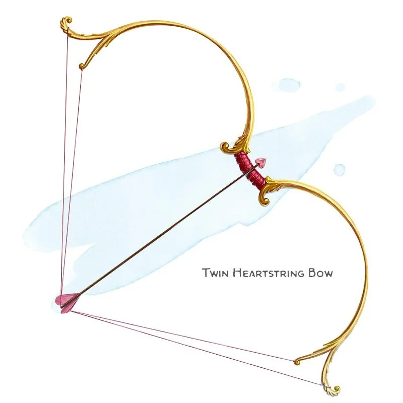 ⚔️ 𝗡𝗲𝘄 𝗶𝘁𝗲𝗺!
Twin Heartstring Bow Weapon (shortbow), rare (requires attunement)
___

Also called a &ldquo;lover&rsquo;s bow&rdquo;&nbsp;or &ldquo;Cupid&rsquo;s bow,&rdquo; this bow features two bowstrings that resonate while they touch. This m