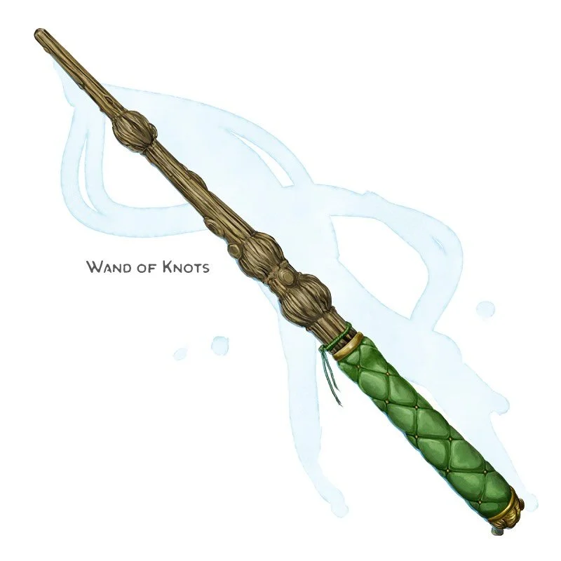 💎 𝗡𝗲𝘄 𝗶𝘁𝗲𝗺!
Wand of Knots Wand, uncommon
___

This wand has 3 charges, and it regains 1d3 expended charges daily at dawn. While holding the wand, you can use an action to expend 1 of its charges to point it at a length of rope (or similar kno