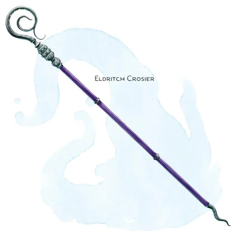 💎 𝗡𝗲𝘄 𝗶𝘁𝗲𝗺!
Eldritch Crosier Staff, very rare (requires attunement by a warlock)
___

This staff can be wielded as a magic quarterstaff. When you make a melee attack with it, it has a reach of 15 feet, as a magical tentacle lashes out from it