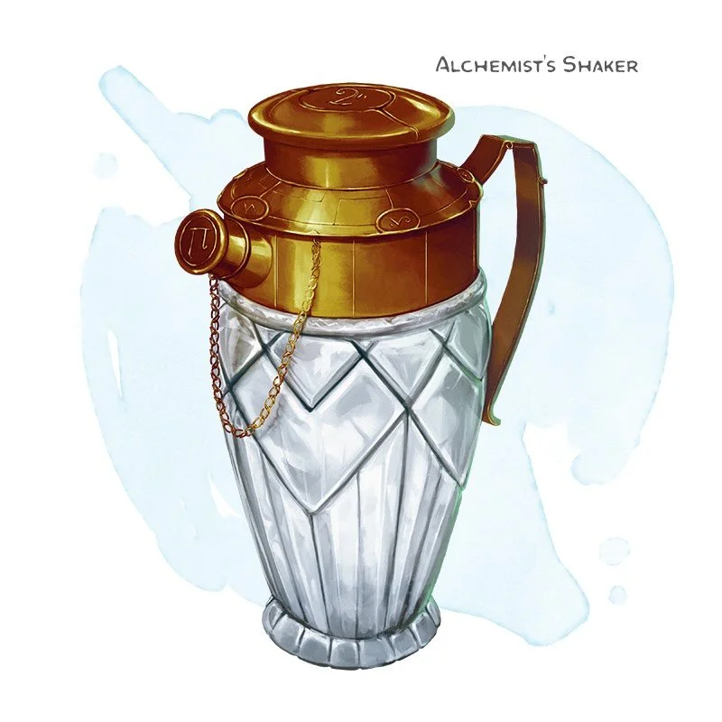 💎 𝗡𝗲𝘄 𝗶𝘁𝗲𝗺!
Alchemist&rsquo;s Shaker Wondrous item, uncommon
___

This special cocktail shaker allows magic to mix homogeneously into the drinks within. If you mix two potions together in this way and roll on a table to determine the outcome 