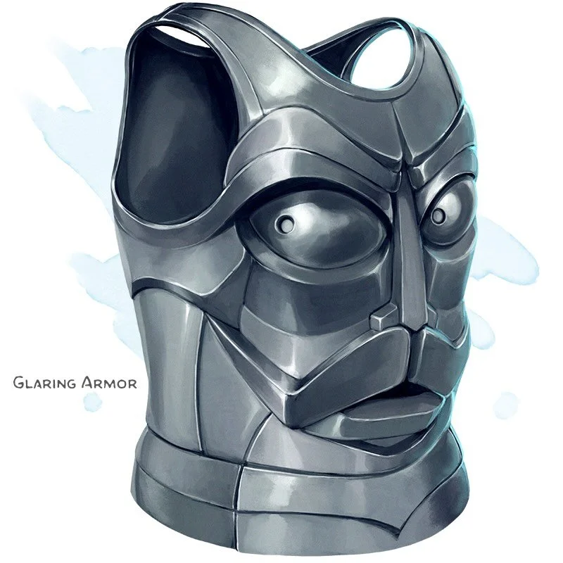 🛡 𝗡𝗲𝘄 𝗶𝘁𝗲𝗺!
Glaring Armor Armor (any), uncommon
___

This armor has a stylized face on the front, which occasionally blinks while it&rsquo;s worn. While wearing it, you can use a bonus action to speak its command word to cause the eyes to wid