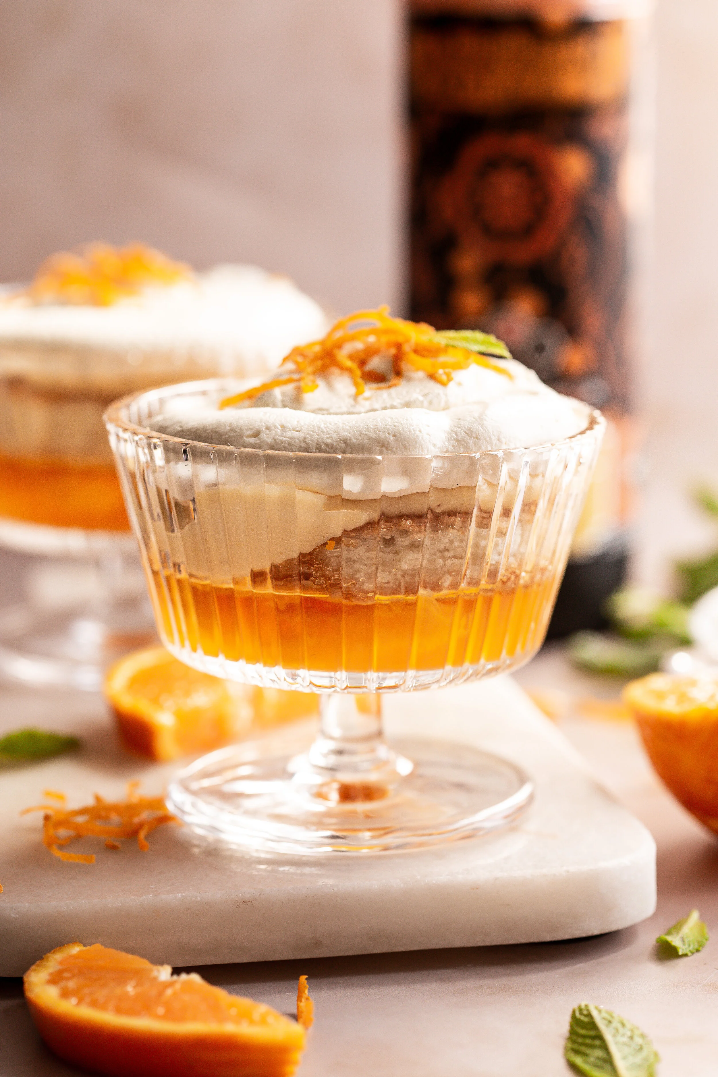 Orange trifle with Zymurgorium marmalade gin jelly