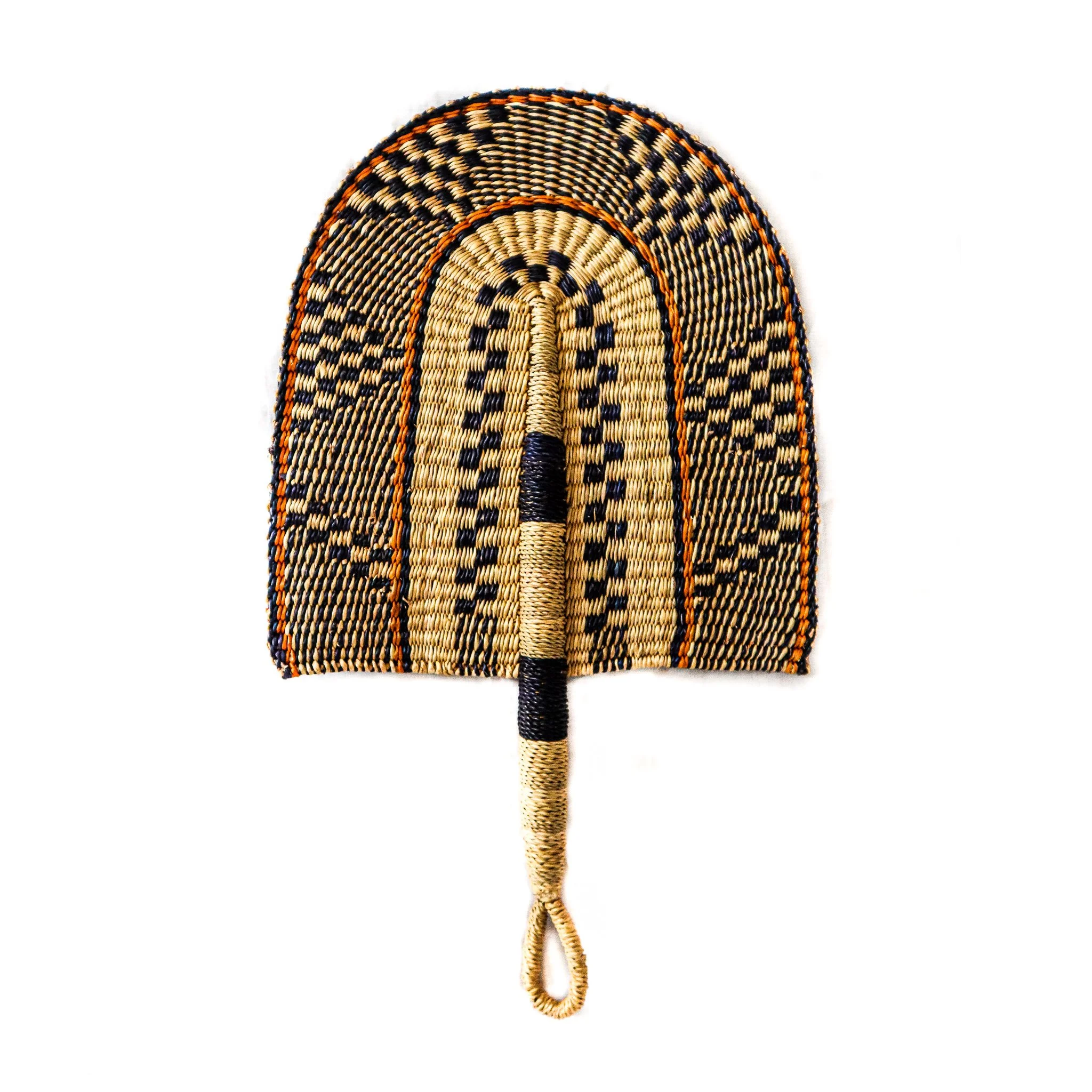 Handwoven Bolga Fan - Orange and Black