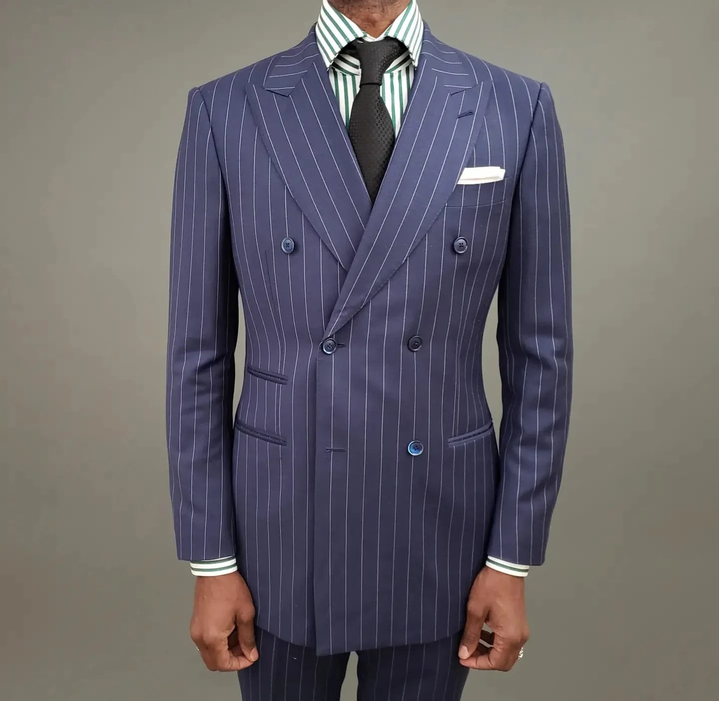 Midnight Blue Double Breasted Pinstripes Suit